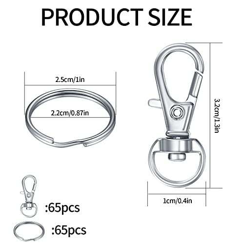 MMDBD 130 Piezas Mosquetones Llavero(65 Cierres de Mosquetón + 65 Anilla de Llavero), Giratoria Clave Cierres, Mosquetón Giratorio para Llavero, Gancho de Seguridad con Llavero