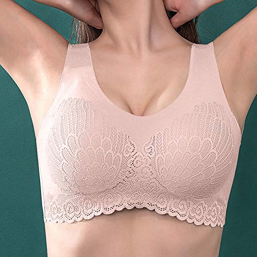 MMOOVV Sujetador sin costuras, sin aros, push-up, sin cables, para yoga, bralette, parte superior transpirable, para deporte, correr, yoga, saltar, fitness Rosa. XL