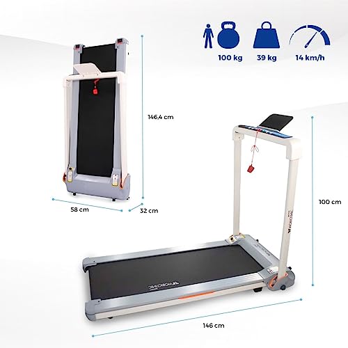 Mobiclinic, Cinta de Correr Plegable, Tibet, Ajustable 14 km/h, 1100W, Peso máx. 100 kg, Bluetooth, 20 velocidades, Display LED, Aplicación ZWIFT Entrenamiento, Soporte móvil, Parada de Emergencia