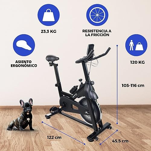 Mobiclinic® Fitness, Bicicleta de spinning, Varios niveles de resistencia, Teide, Regulable al completo, Pantalla LCD, Marca Española, Pulsómetro, Botella y portabotellas, Soporte para móvil