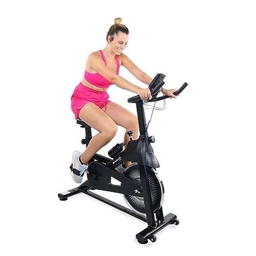 Mobiclinic® Fitness, Bicicleta de spinning, Varios niveles de resistencia, Teide, Regulable al completo, Pantalla LCD, Marca Española, Pulsómetro, Botella y portabotellas, Soporte para móvil