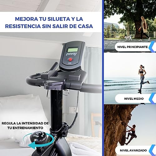 Mobiclinic® Fitness, Bicicleta de spinning, Varios niveles de resistencia, Teide, Regulable al completo, Pantalla LCD, Marca Española, Pulsómetro, Botella y portabotellas, Soporte para móvil