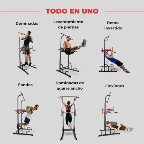 Mobiclinic® Fitness, Estación de Fondos, MultiFit, Altura y Respaldo Regulables, Power Tower Dip Station, Marca española, Torre Multifuncional, Resistente, hasta 200 kg, Gimnasio en casa, Pull-up