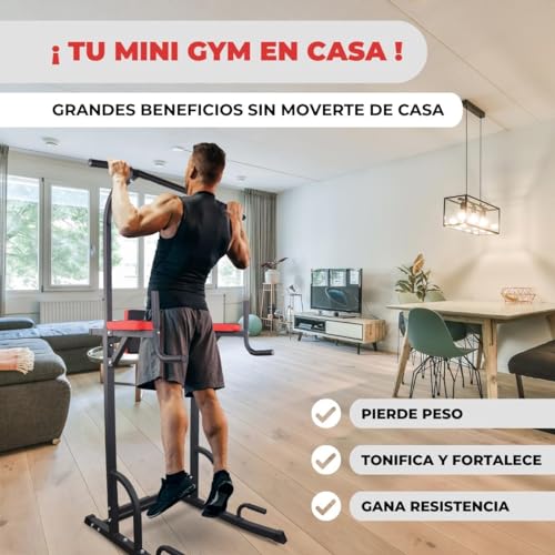 Mobiclinic® Fitness, Estación de Fondos, MultiFit, Altura y Respaldo Regulables, Power Tower Dip Station, Marca española, Torre Multifuncional, Resistente, hasta 200 kg, Gimnasio en casa, Pull-up