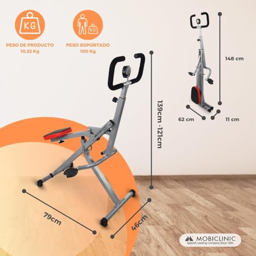 Mobiclinic® Fitness, Máquina de abdominales, Plegado compacto, Vitalfit, Estiramiento y entrenamiento Multifunción, Pantalla LCD, Carga 100KG, Gym en casa, Manillar ajustable, Base antideslizante