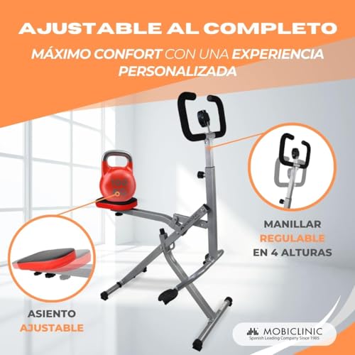 Mobiclinic® Fitness, Máquina de abdominales, Plegado compacto, Vitalfit, Estiramiento y entrenamiento Multifunción, Pantalla LCD, Carga 100KG, Gym en casa, Manillar ajustable, Base antideslizante