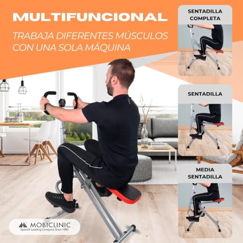 Mobiclinic® Fitness, Máquina de abdominales, Plegado compacto, Vitalfit, Estiramiento y entrenamiento Multifunción, Pantalla LCD, Carga 100KG, Gym en casa, Manillar ajustable, Base antideslizante