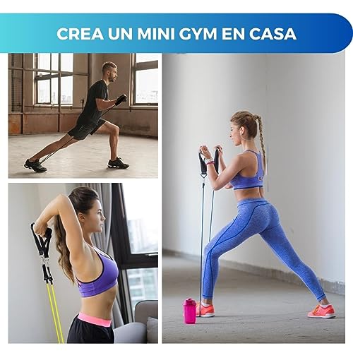 Mobiclinic, Goma elásticas de musculación con Asas, 5 Niveles, Bandas de Resistencia Crossfit, Gimnasio en casa, Marca española, Gomas Elásticas Fitness para Yoga, Pilates, Estiramientos, Glúteos