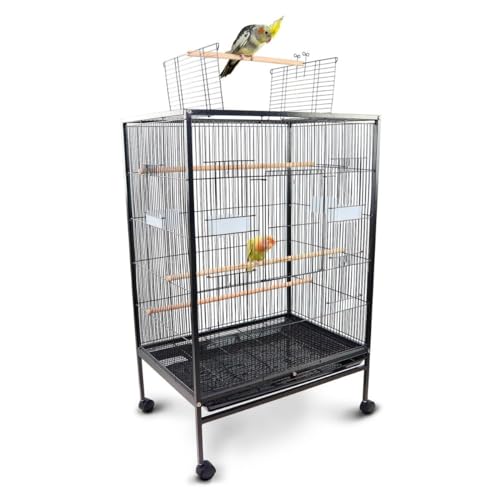 Mobiclinic® Pets, Jaula de pájaros, NINFA, Ruedas de Transporte, Frenos, Apertura Superior, Bandeja extraíble, 8 Puertas, Tamaño Grande, 95x43x61.5 cm, Comederos, Bebederos, Perchas de Descanso