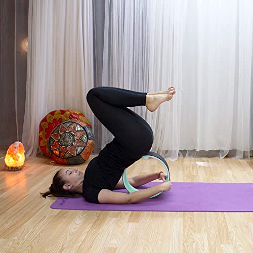 Mobiclinic, Rueda de Yoga, Antideslizante, Fácilmente Lavable, Marca Española, Mejora tu flexibilidad y Resistencia, Soporta hasta 150 Kg, 30 x 13 cm, Multifuncional, Negro y Turquesa