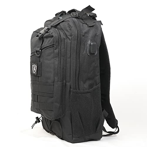 Mochila 25 litros TACTICAL USB TS con USB | 24h Urban everyday Assault BackPack Molle Bag Rucksack | Mochila negra con enchufe USB Asalto 1-3 días | US Assault 25L 25L-TS-USB (ESPAÑA)