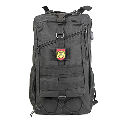 Mochila 25 litros TACTICAL USB TS con USB | 24h Urban everyday Assault BackPack Molle Bag Rucksack | Mochila negra con enchufe USB Asalto 1-3 días | US Assault 25L 25L-TS-USB (ESPAÑA)