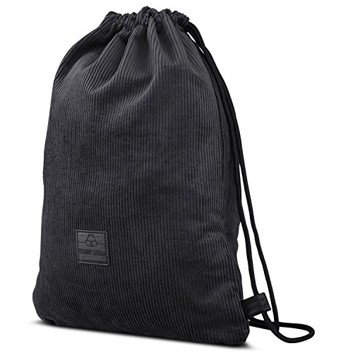 Mochila Cordónes Antracita Negro - JOHNNY URBAN Bolsa de Pana con Bolsillo para Hombre, Mujer, Niños y Adolescentes - Mochilas Cordón de Gimnasio - Bolsa Deporte de Pana y Cuero Vegano