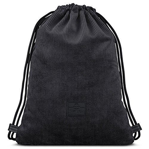 Mochila Cordónes Antracita Negro - JOHNNY URBAN Bolsa de Pana con Bolsillo para Hombre, Mujer, Niños y Adolescentes - Mochilas Cordón de Gimnasio - Bolsa Deporte de Pana y Cuero Vegano