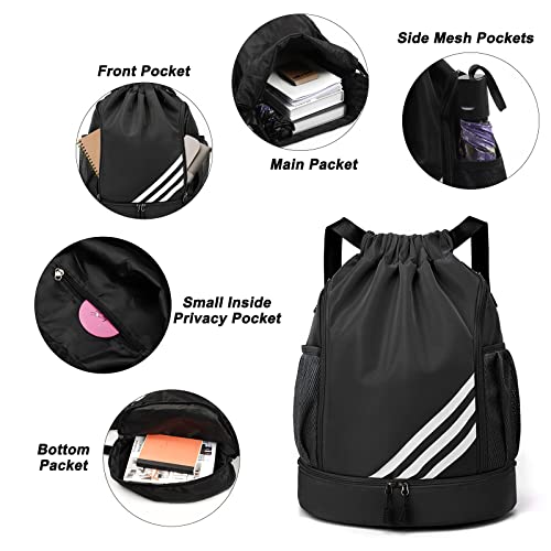 Mochila Cuerdas, Bolsa de Cuerdas Hombre, Mochila con Cordón Mujer, Mochila Deportiva con Bolsillo Lateral, para Deporte, Escolar, Senderismo, Gimnasio, Viaje, Playa