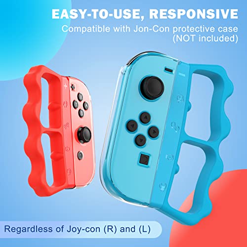 MoKo 2 Piezas Empuñaduras de Boxeo para Fitness Boxing Fist of the North Star, Agarre de Boxeo con Correa Accesorios de Controlador Compatible con Nintendo Switch/OLED Joy-Con Juego de Boxeo,Rojo&Azul