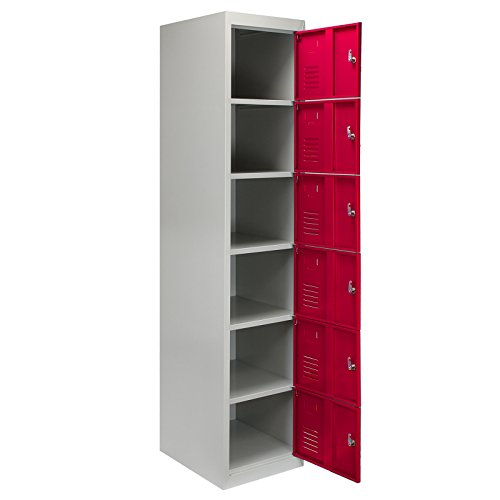 MonsterShop - Taquilla Metálica para Montar con 6 Puertas Rojas 45x38x180cm con Estantes Llaves Imanes Portatarjetas Nombre Número Casillero Metalico Metal Locker Escuela Gimnasio Vestuario y Oficina