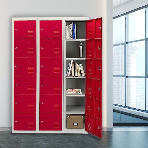 MonsterShop - Taquilla Metálica para Montar con 6 Puertas Rojas 45x38x180cm con Estantes Llaves Imanes Portatarjetas Nombre Número Casillero Metalico Metal Locker Escuela Gimnasio Vestuario y Oficina