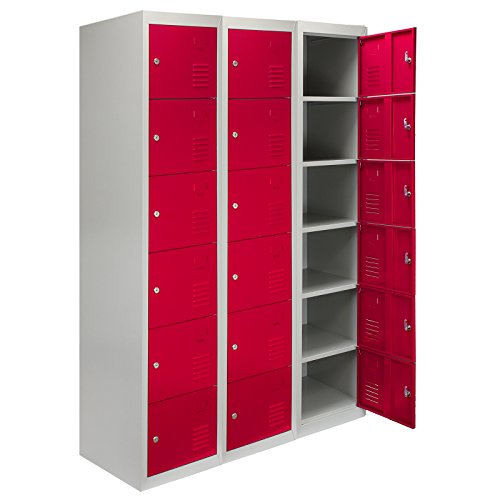 MonsterShop - Taquilla Metálica para Montar con 6 Puertas Rojas 45x38x180cm con Estantes Llaves Imanes Portatarjetas Nombre Número Casillero Metalico Metal Locker Escuela Gimnasio Vestuario y Oficina