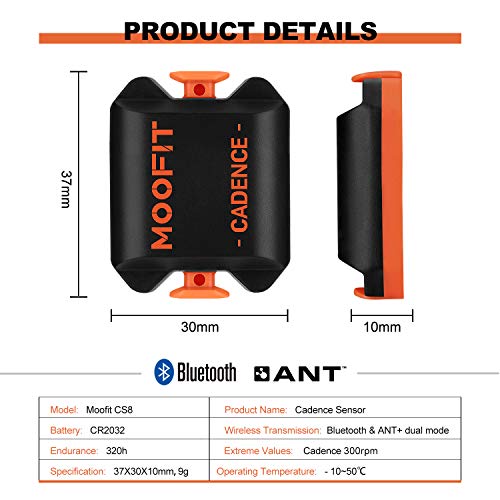 moofit CS8 Sensor de Velocidad/Cadencia para Ciclismo, Sensor de Velocidad | Distancia | Cadencia, Inalámbricos Bluetooth y Ant+ con Tecnología de Baja Energía Resistente al Agua IP67, Naranja