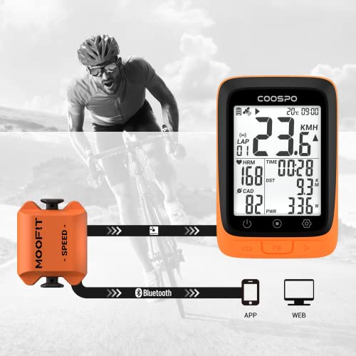 moofit CS8 Sensor de Velocidad/Cadencia para Ciclismo, Sensor de Velocidad | Distancia | Cadencia, Inalámbricos Bluetooth y Ant+ con Tecnología de Baja Energía Resistente al Agua IP67, Naranja