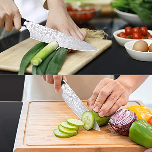 MOSFiATA Cuchillos de Cocinero Profesional, 20cm, Acero Inoxidable Alemán con Afilador, Protector de Dedos y Funda, para Fruta, Verduras y Carne