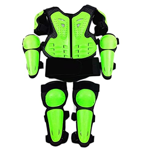 Motocicleta Cuerpo Armadura Set, Niños Armadura de cuerpo completo, Moto Motocross Equipo de Protección 5-13 Años Chaquetas de moto con rodilleras y coderas para la actividad al aire libre, Verde