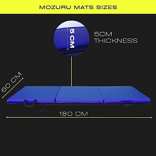 MOZURU Colchoneta Yoga Gimnasia Fitness - plegable multifuncional - 180cm x 120cm x 5cm - Resistente Antideslizante - fácil de limpiar y almacenar - color azul