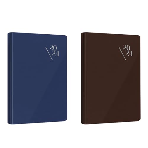 MP, Set de 2uds Agendas 2024 Día Página, 150x210mm, Agenda Planificador Diario, Calendario,Contactos, Notas, Recordar, Tapa Dura Acolchada Polipiel, Vista Horizontal, Español