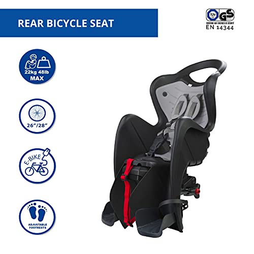 Mr Fox 2021 - Asiento Posterior Reclinable de bibicleta - cojín y Respaldo de Polipiel - para niños de hasta 22 kg, de 3 a 8 años - Se Fija al Portaequipaje - Negro