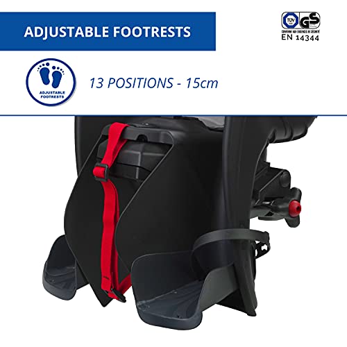 Mr Fox 2021 - Asiento Posterior Reclinable de bibicleta - cojín y Respaldo de Polipiel - para niños de hasta 22 kg, de 3 a 8 años - Se Fija al Portaequipaje - Negro