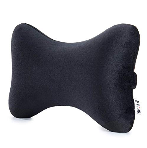 Mr.Ho Terciopelo Almohada para el Reposacabezas del Coche, Cojín Cervical con Soporte de Cuello para el Asiento del Coche con Espuma de Memoria para Conducir - con Cubierta Extraíble-Negro