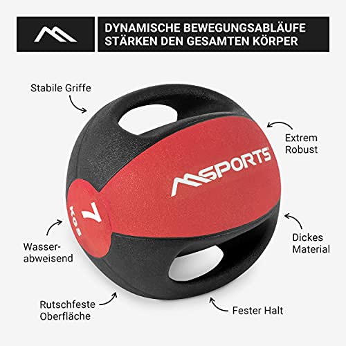 MSPORTS Balón Medicinal Premium con Asas 1-10 kg - Balones de Ejercicio Profesionales de Gimnasio, Pelota Medicinal