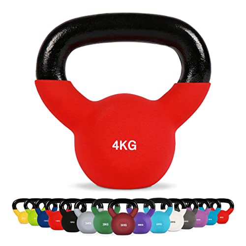 MSPORTS Kettlebell Profesional Neopreno 2-30 kg con póster de Ejercicios, Pesas