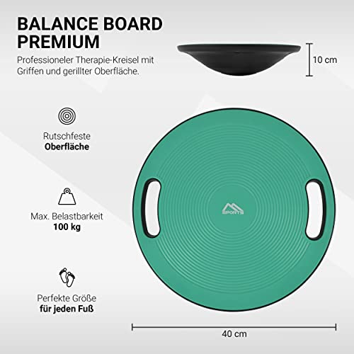 MSPORTS Tabla de Equilibrio Premium de 40 cm de diámetro con póster de Ejercicios y aplicación de Ejercicios Gratis - Tabla de Equilibrio de Fisioterapia, Equilibrio