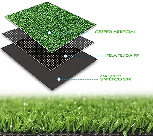 Mugar- Césped Artificial Varias Calidades de 7-20-25-30-40mm Espesor. Tipo Moqueta para Exterior Piscinas (Rollo de 1x5m, 7)