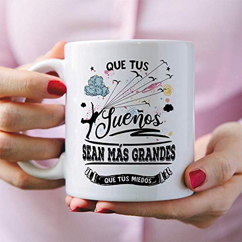 MUGFFINS Taza Motivacional Que Tus sueños Sean más Grandes Que Tus miedos - Regalos para Animar y Motivar en el Desayuno