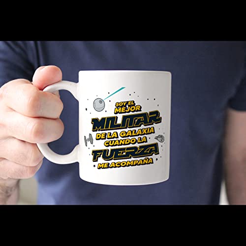 MUGFFINS Tazas para MILITAR hombre - En Español - Mejor de la Galaxia Cuando Fuerza me Acompaña - 11 oz / 330 ml - Regalo original y divertido