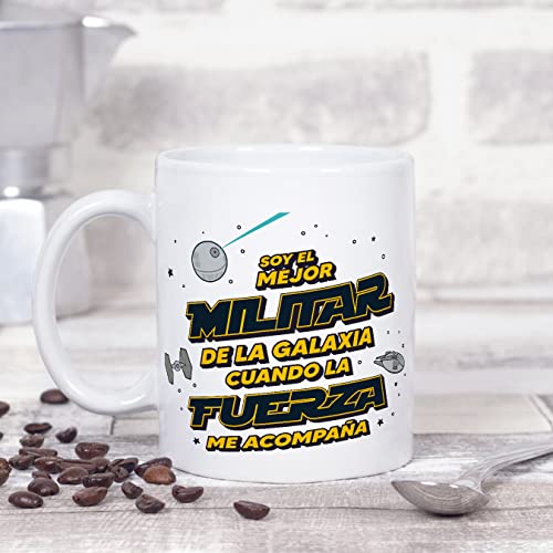 MUGFFINS Tazas para MILITAR hombre - En Español - Mejor de la Galaxia Cuando Fuerza me Acompaña - 11 oz / 330 ml - Regalo original y divertido