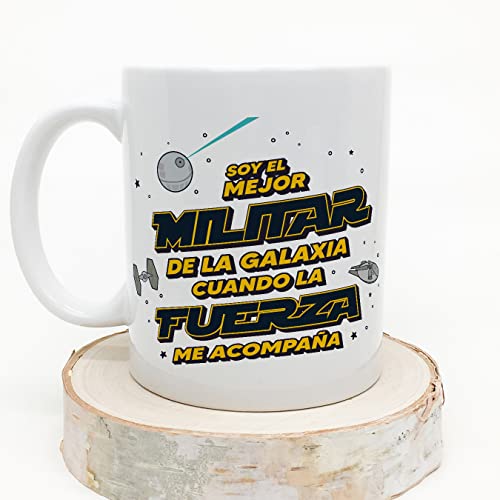 MUGFFINS Tazas para MILITAR hombre - En Español - Mejor de la Galaxia Cuando Fuerza me Acompaña - 11 oz / 330 ml - Regalo original y divertido