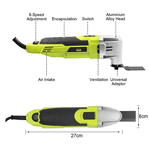 Multiherramienta oscilante, DEWINNER 300W, 0-23000OPM, con kit de accesorios con pulido de corte de hoja de sierra, papel de lijado, uso multifunción