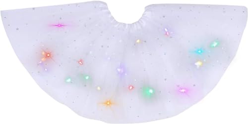 MUNDDY® - Falda Tutú para Niñas con Luz LED, Vestido Lentejuelas Tutu Ballet niña, Vestido Corto de Baile Colorido Princesa para Fiestas de Navidad (Blanco con Luz LED)