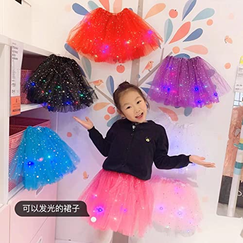 MUNDDY® - Falda Tutú para Niñas con Luz LED, Vestido Lentejuelas Tutu Ballet niña, Vestido Corto de Baile Colorido Princesa para Fiestas de Navidad (Rojo con Luz LED)