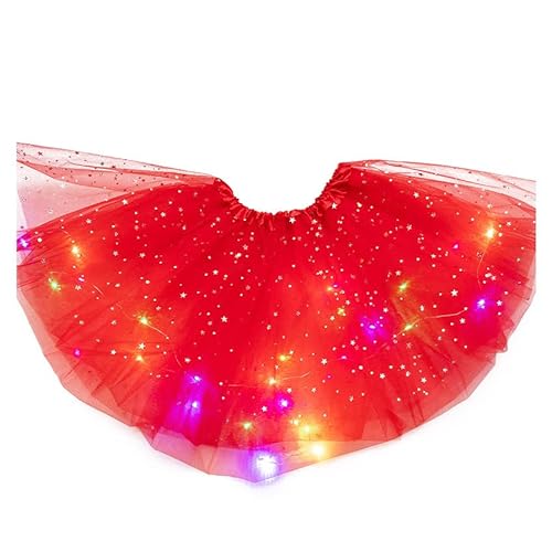 MUNDDY® - Falda Tutú para Niñas con Luz LED, Vestido Lentejuelas Tutu Ballet niña, Vestido Corto de Baile Colorido Princesa para Fiestas de Navidad (Rojo con Luz LED)