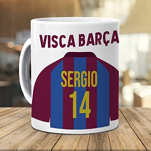 mundohuevo Taza Personalizada con Texto. Regalo Original. Barcelona. Regalo Equipo de Futbol. Haz