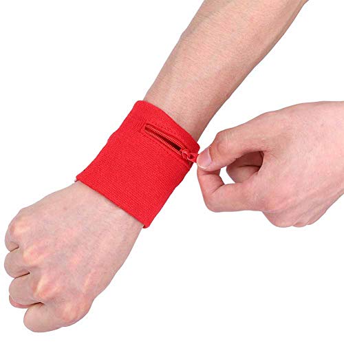 Muñequeras Deportivas Deportiva, Bolsa de Muñeca con Cremallera Sudar Muñequera Cartera Bandas para Perder Cosas Wristbands Pulsera Sweatband Gimnasio Senderismo Tienda Llaves Monedas(Rojo)