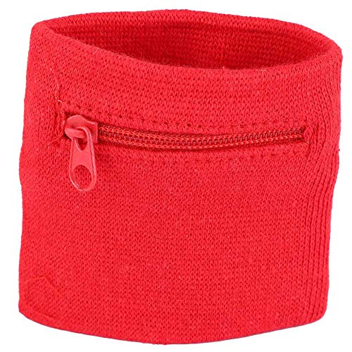 Muñequeras Deportivas Deportiva, Bolsa de Muñeca con Cremallera Sudar Muñequera Cartera Bandas para Perder Cosas Wristbands Pulsera Sweatband Gimnasio Senderismo Tienda Llaves Monedas(Rojo)