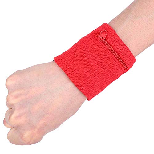 Muñequeras Deportivas Deportiva, Bolsa de Muñeca con Cremallera Sudar Muñequera Cartera Bandas para Perder Cosas Wristbands Pulsera Sweatband Gimnasio Senderismo Tienda Llaves Monedas(Rojo)