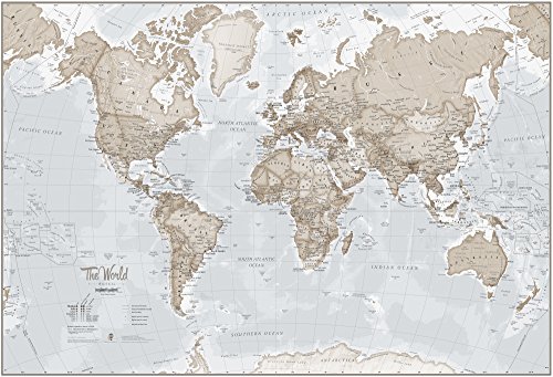 Mural gigante del mapa del mundo – Mega-mapa del mundo – tonos neutros – 232 x 158