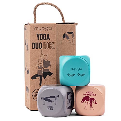 Myga Dados de Yoga: Juego de 3 Dados con Posiciones y acciones de Yoga en Pareja para Ejercicio, Fitness y Entrenamiento de Cuerpo Completo (Adultos) (7x7x7 centímetros) (Dúo de Dados de Yoga)